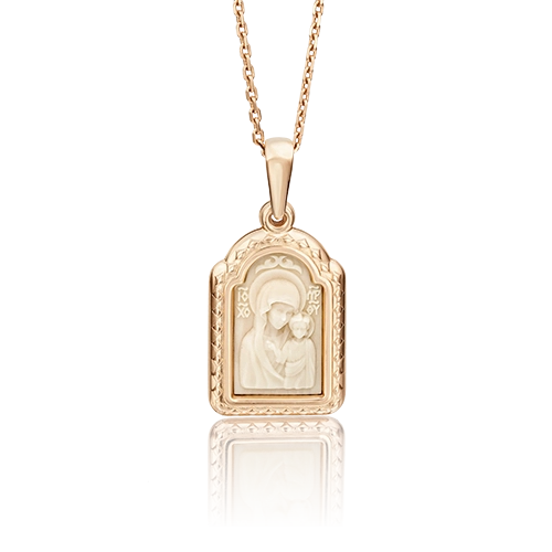 Иконка «Божия Матерь Казанская» из красного золота с бивнем мамонта 03-2585-00-292-1110-46