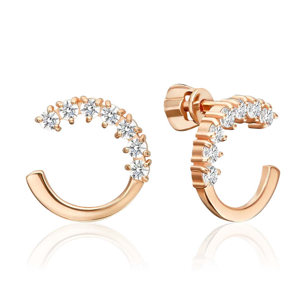 Серьги-пусеты из красного золота с фианитами 02-5658-00-401-1110