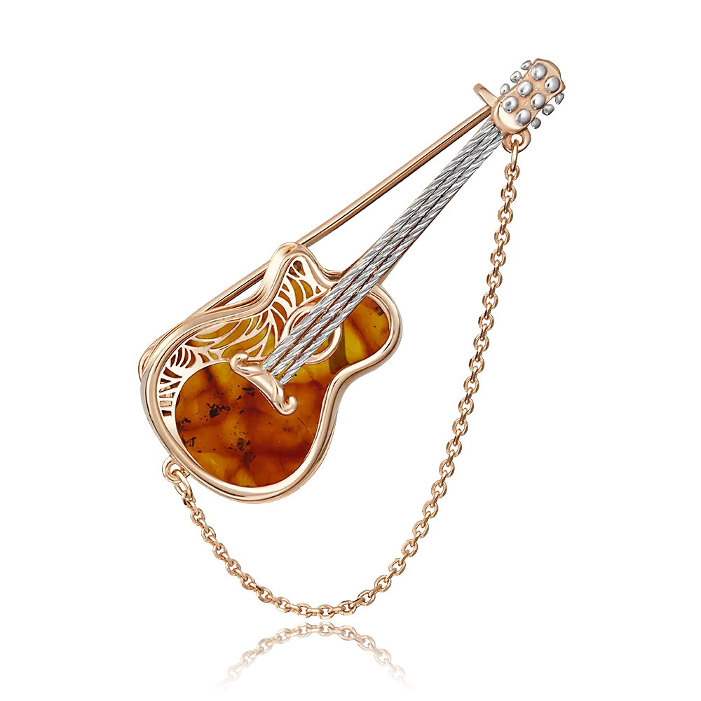 Брошь «Гитара» из красного золота с янтарём 04-0203-00-271-1110-58