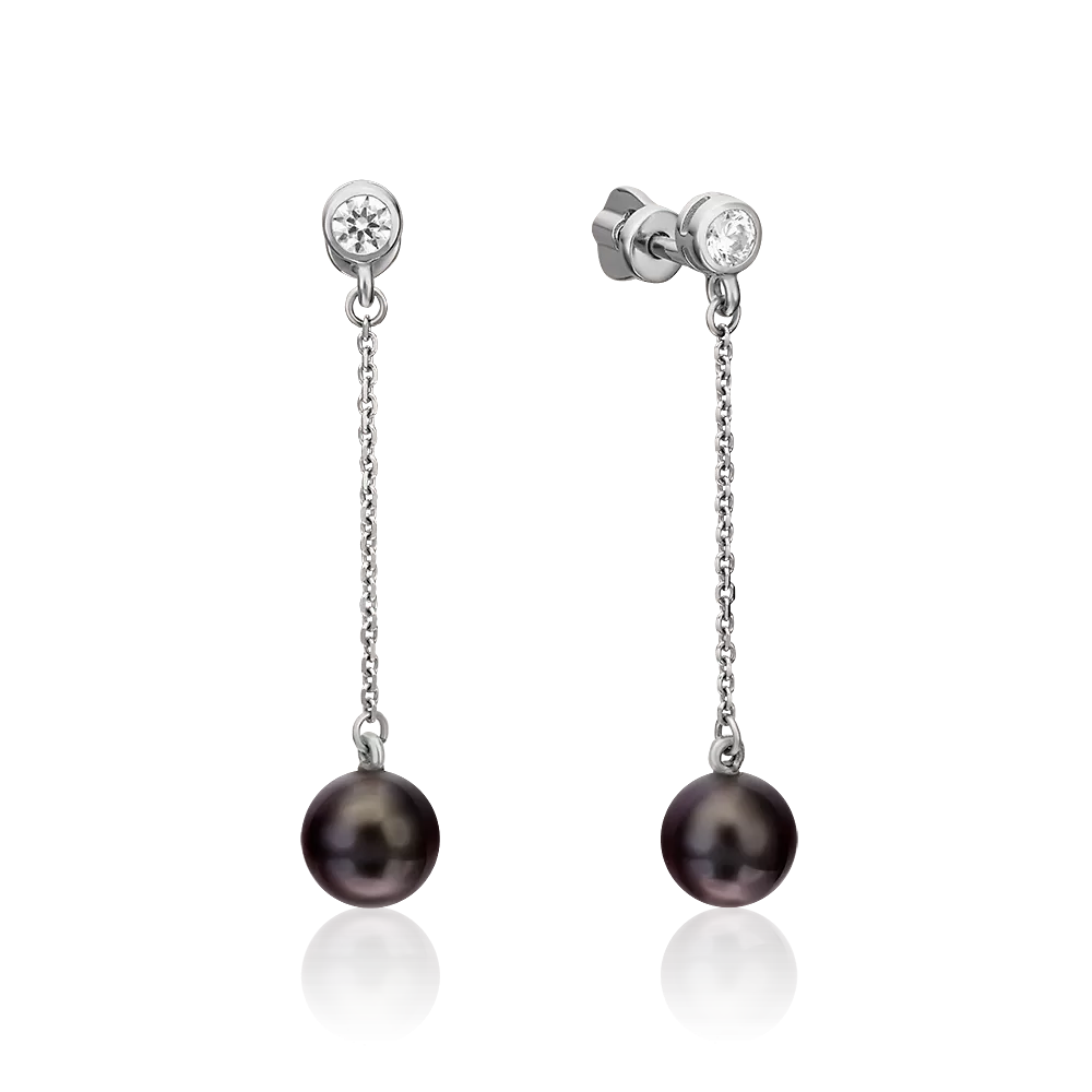 Серьги-пусеты из белого золота с жемчугом культивированным и фианитом 02-4399-01-302-1120-31
