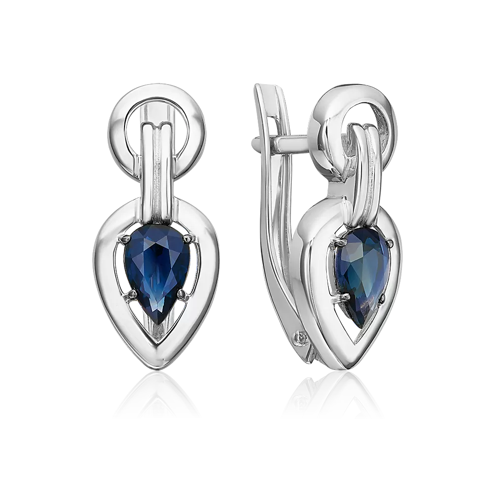Серьги с английским замком из белого золота с сапфиром 02-5467-00-102-1120