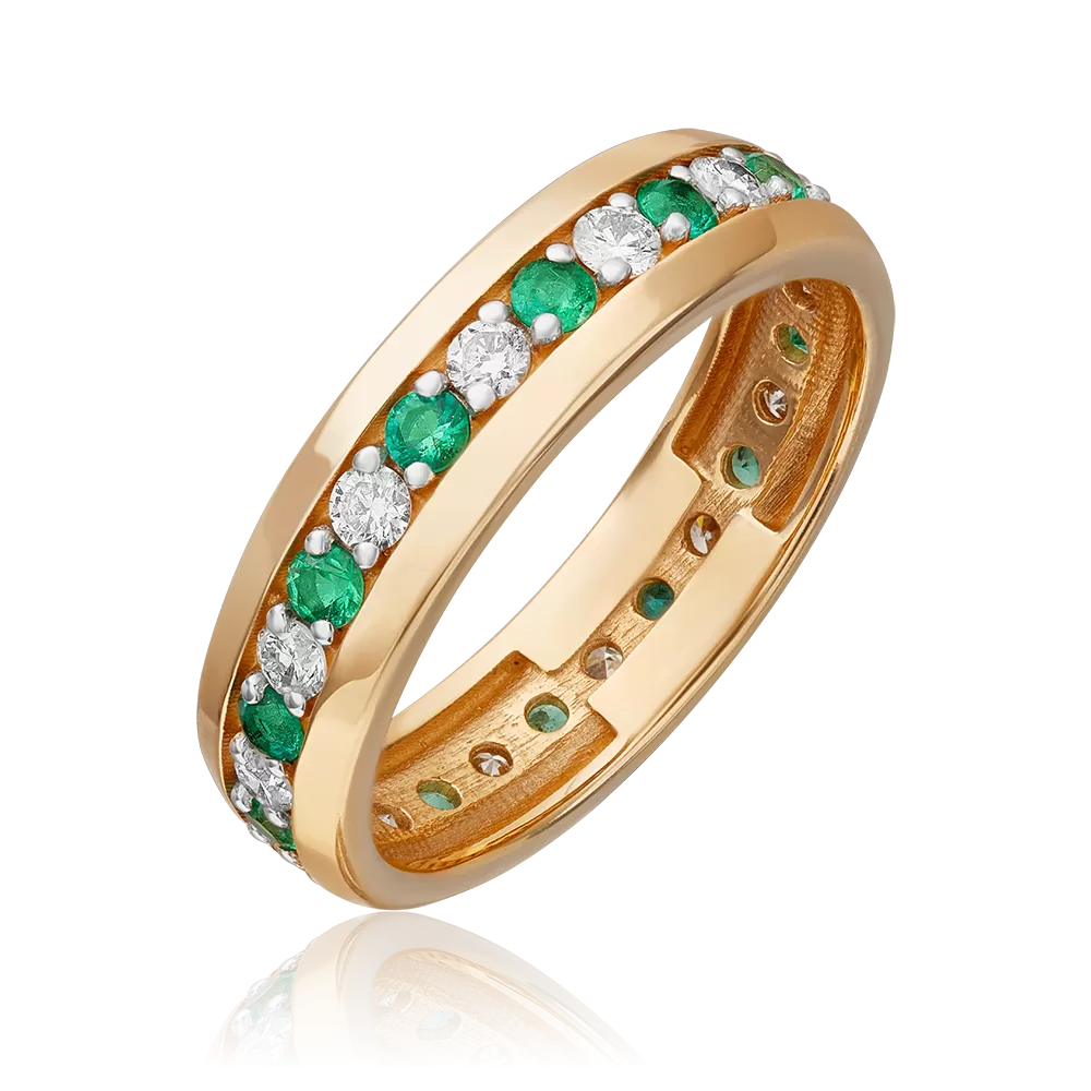 Кольцо из красного золота с бриллиантами и изумрудами 01-1090-00-106-1110-30