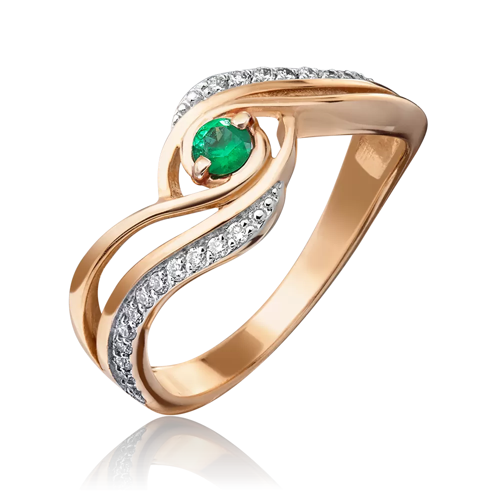 Кольцо из красного золота с изумрудом и бриллиантами 01-0881-00-106-1110-30