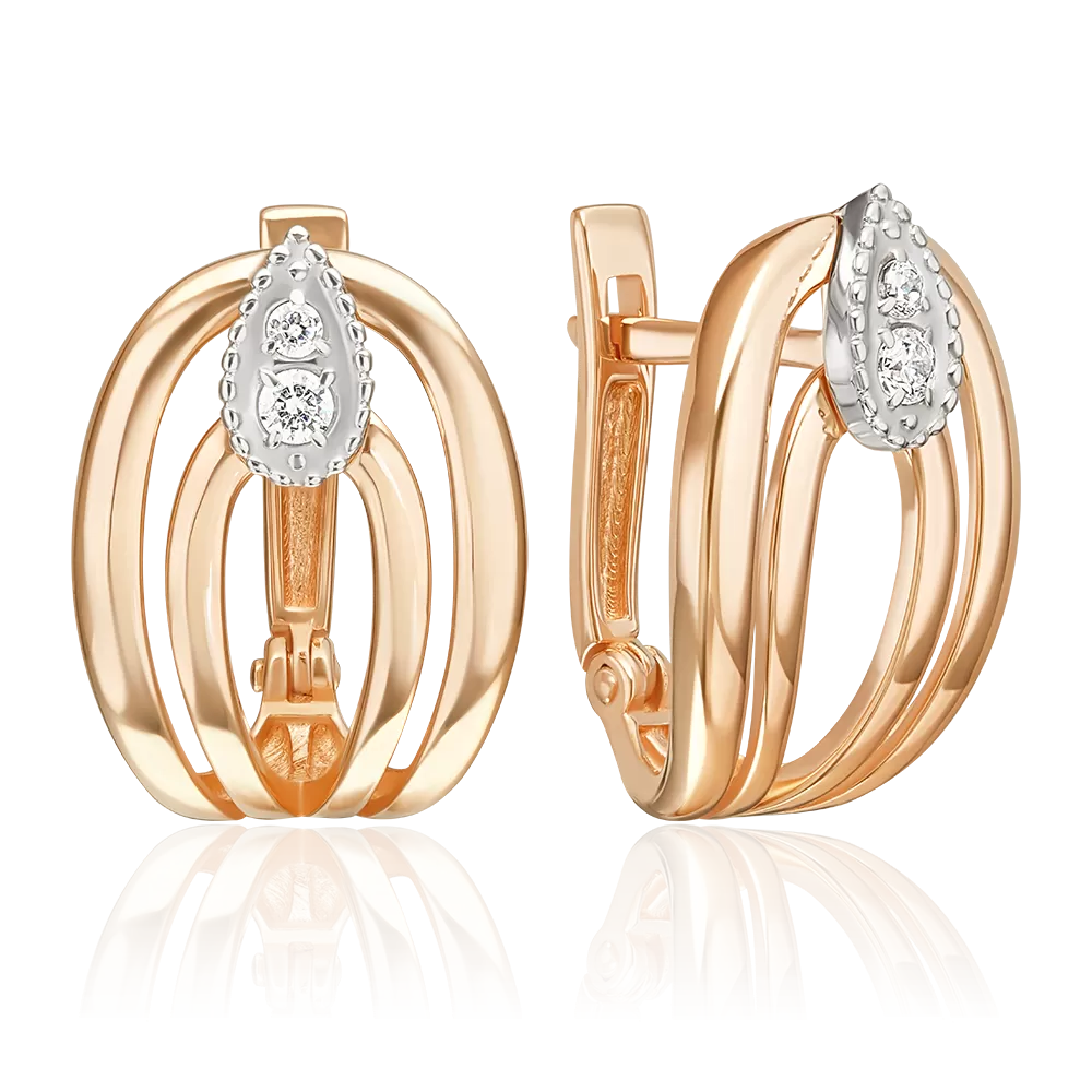 Серьги с английским замком из комбинированного золота с фианитами 02-5540-00-401-1111