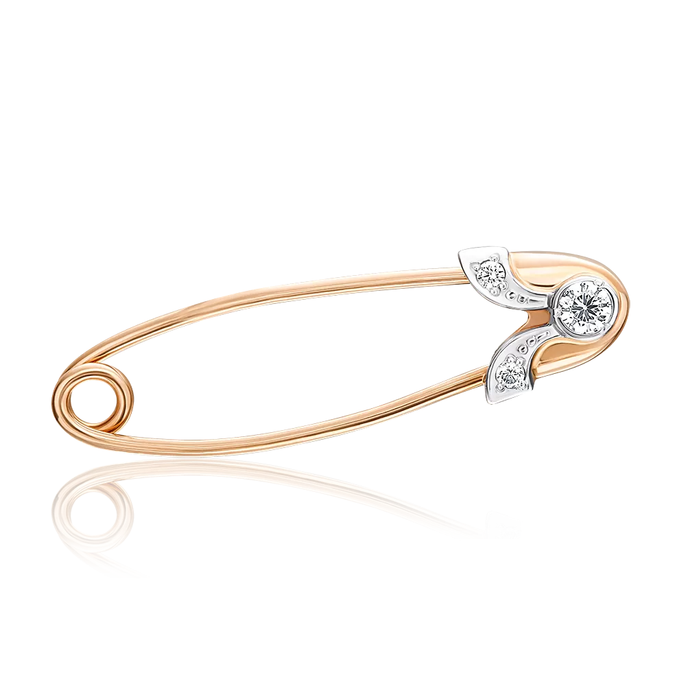 Брошь-булавка из комбинированного золота с фианитами 04-0015-00-401-1111-03