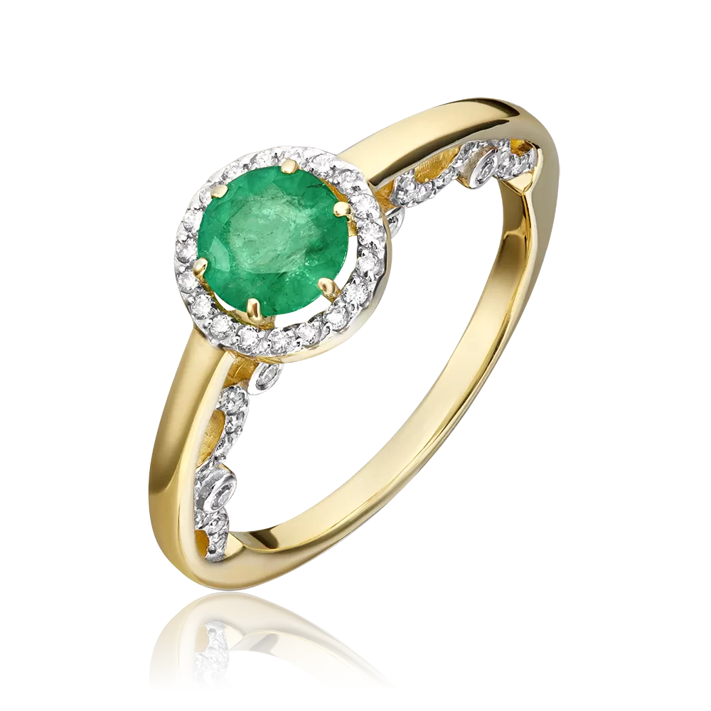 Кольцо из лимонного золота с изумрудом и бриллиантами 01-1431-00-106-1130-30