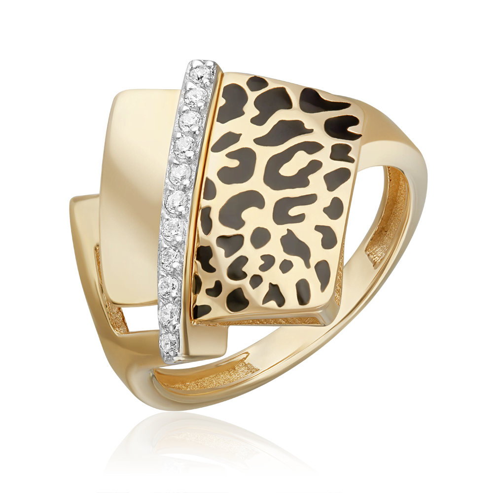 Кольцо с принтом «Леопард» из лимонного золота с фианитами и эмалью 01-5713-00-401-1130