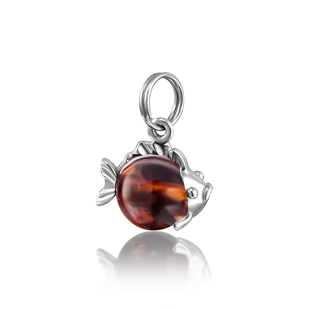 Подвеска «Рыбка» из серебра с янтарём 03-2775-00-271-0200-62