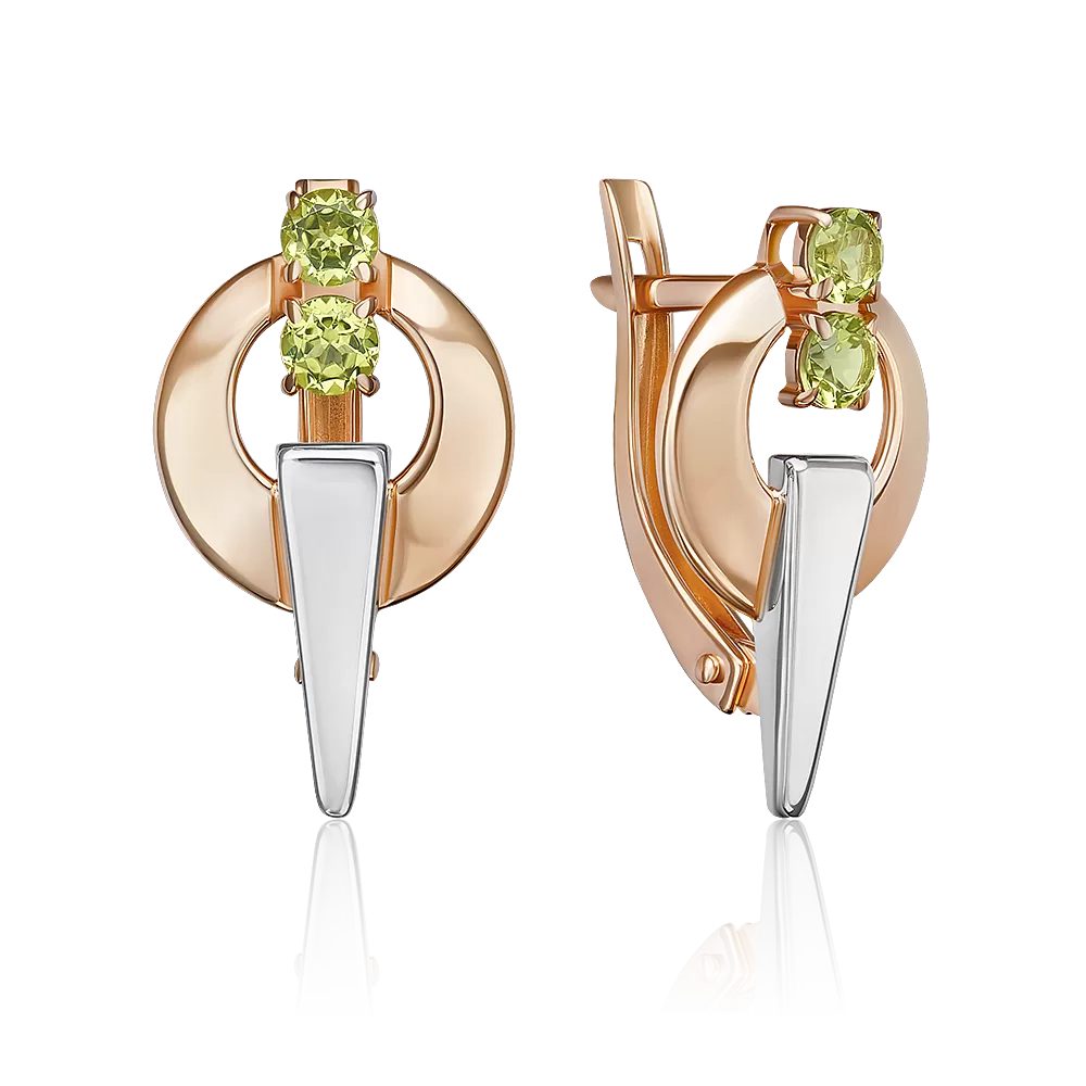 Серьги с английским замком из комбинированного золота с хризолитами 02-5413-00-205-1111