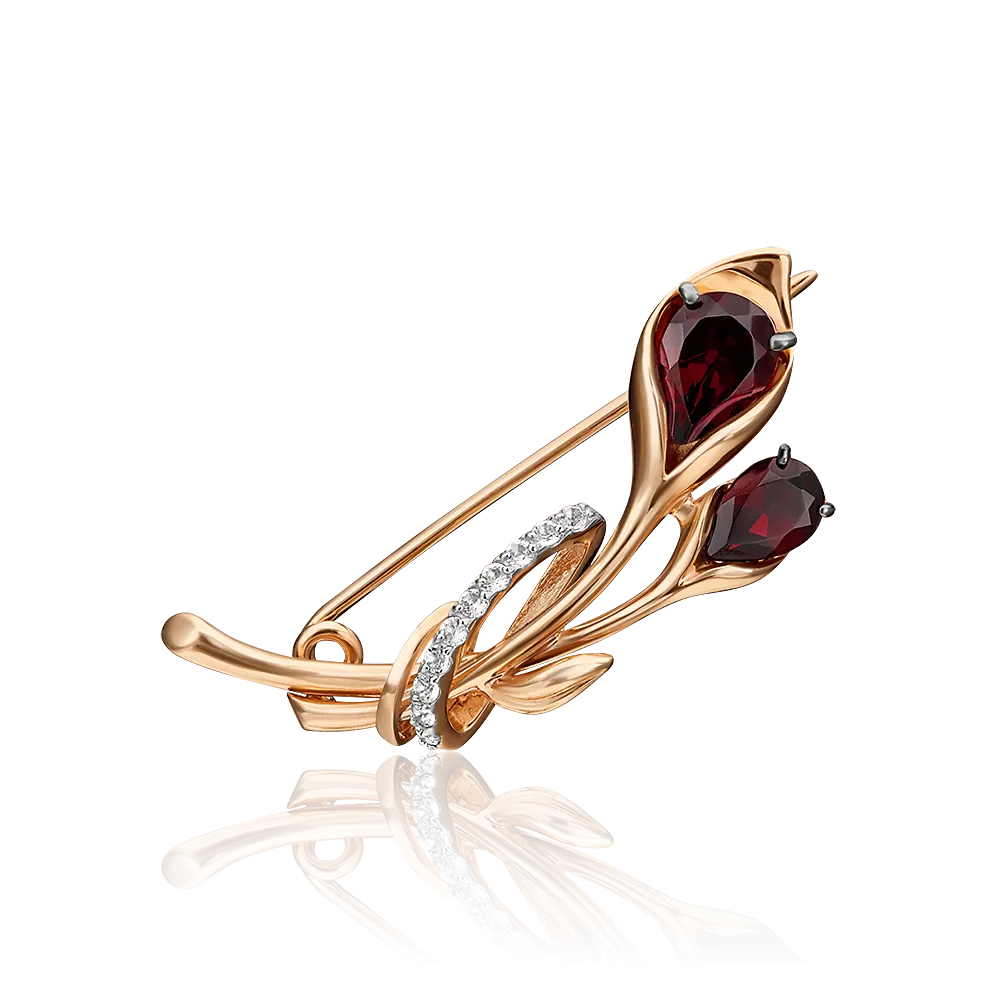 Брошь «Цветок» из красного золота с гранатами и натуральными топазами white 04-0239-00-264-1110-57