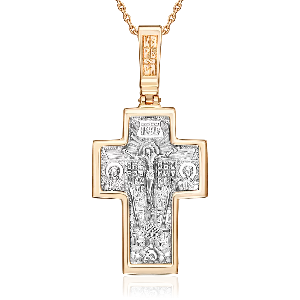 Православный крест из комбинированного золота 03-1856-00-000-1111-02