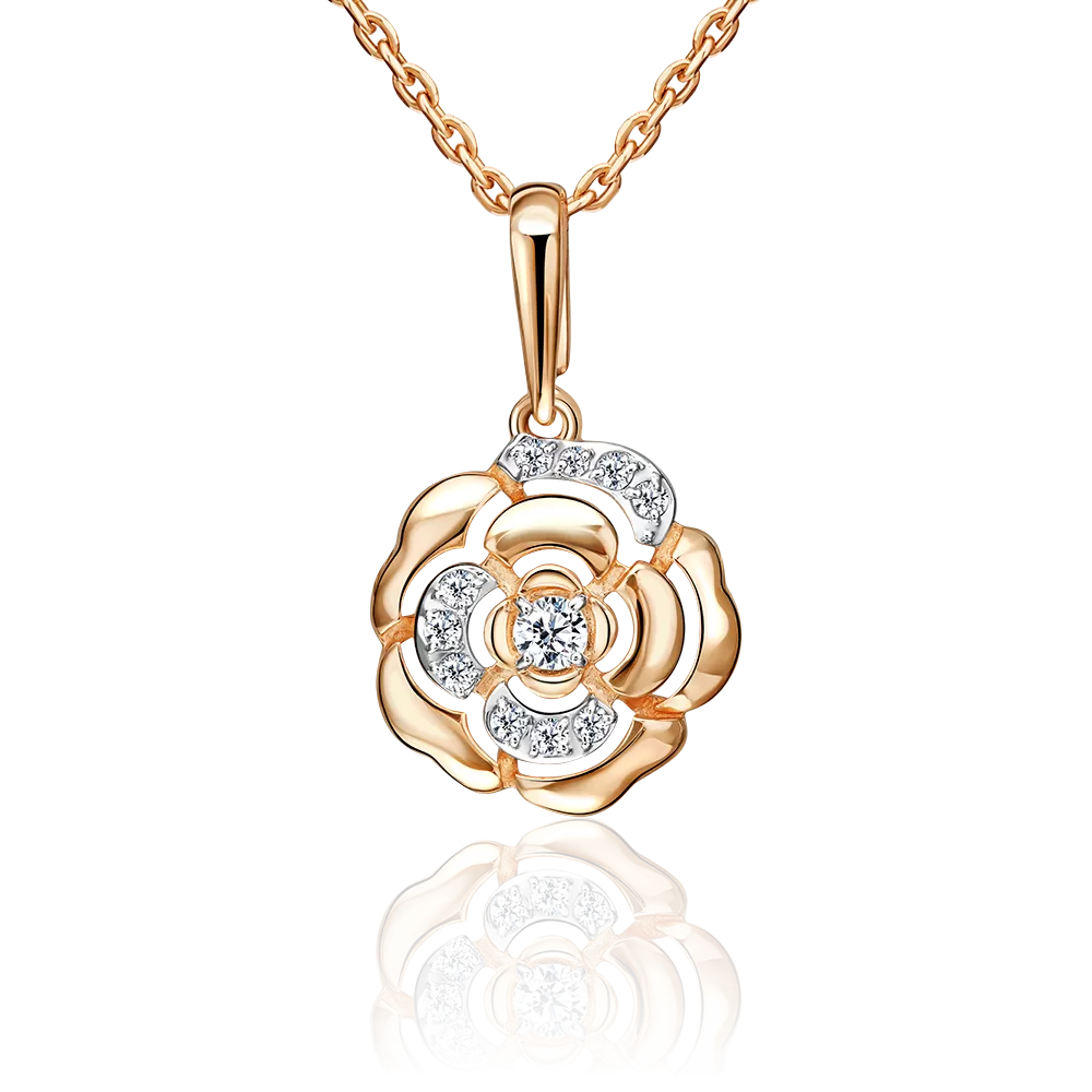 Подвеска «Камелия» из красного золота с фианитами 03-3638-00-401-1110