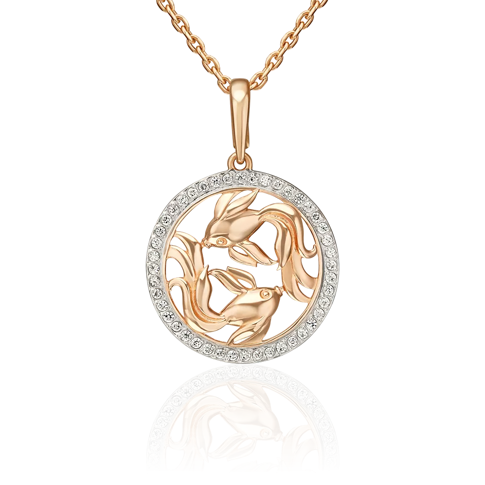 Подвеска «Знак зодиака Рыбы» из красного золота с фианитами 03-3641-11-401-1110