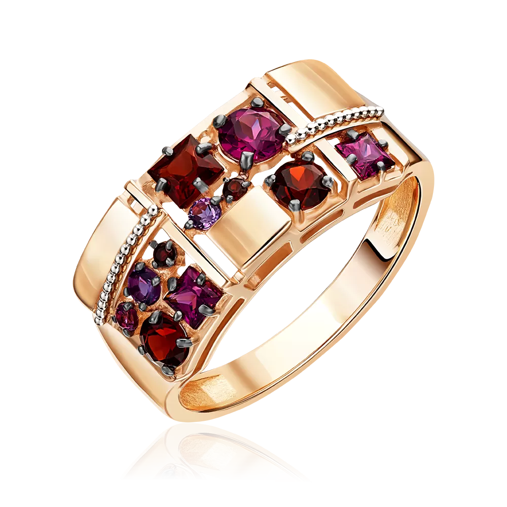 Кольцо из комбинированного золота с гранатами и аметистами 01-5307-00-257-1111-57