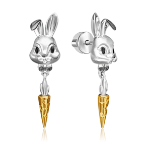 Серьги-пусеты «Кролики» из серебра c эмалью 02-5111-00-000-0200