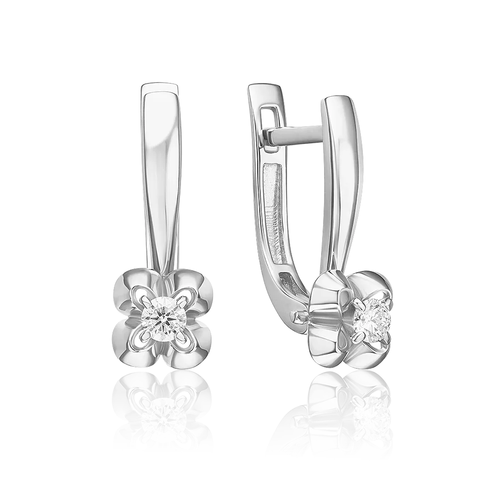 Серьги с английским замком из белого золота с бриллиантом 02-5414-00-101-1120