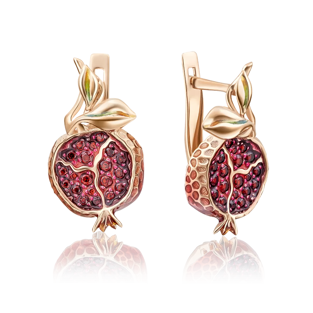 Серьги «Спелый гранат» с английским замком из красного золота с гранатами и эмалью 02-4047-00-204-1110-57
