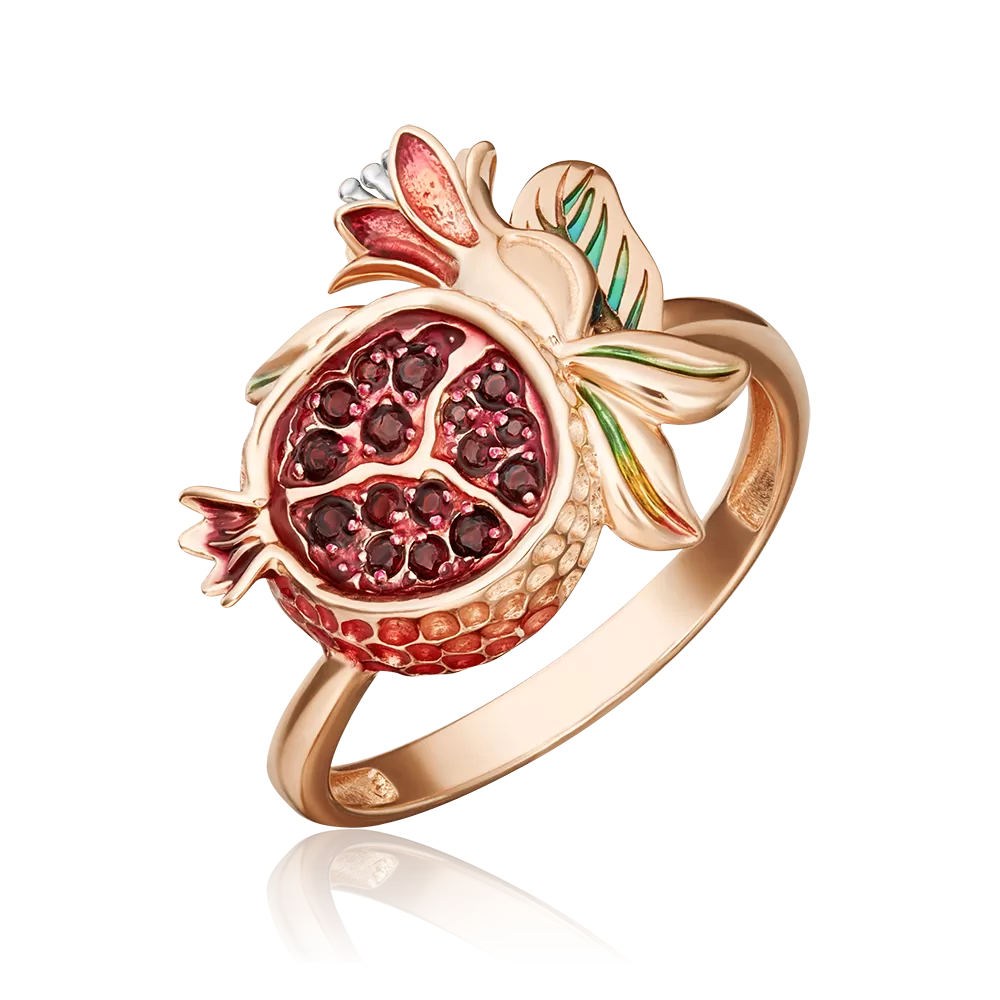 Кольцо «Спелый гранат» из красного золота с гранатами и эмалью 01-5465-00-204-1110-57