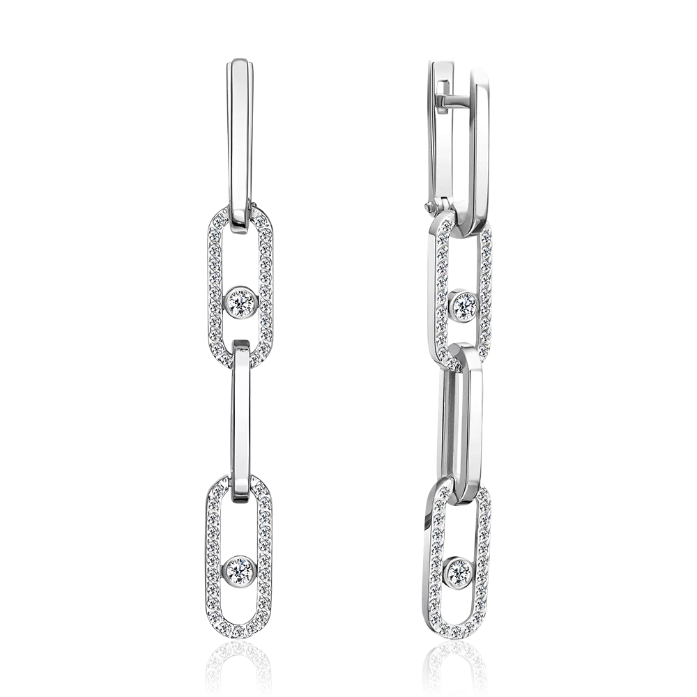Серьги с английским замком из белого золота с фианитами 02-5551-00-401-1120