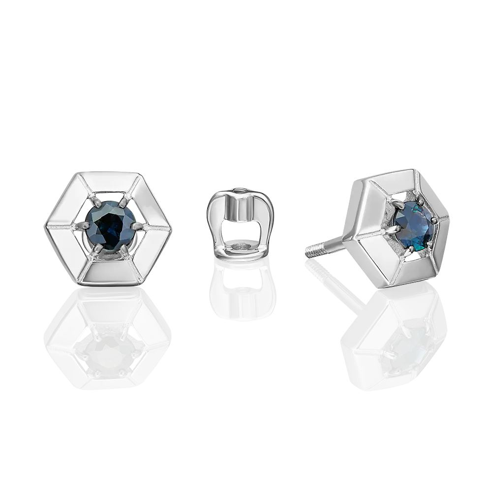 Серьги-пусеты из белого золота с сапфиром 02-5487-00-102-1120