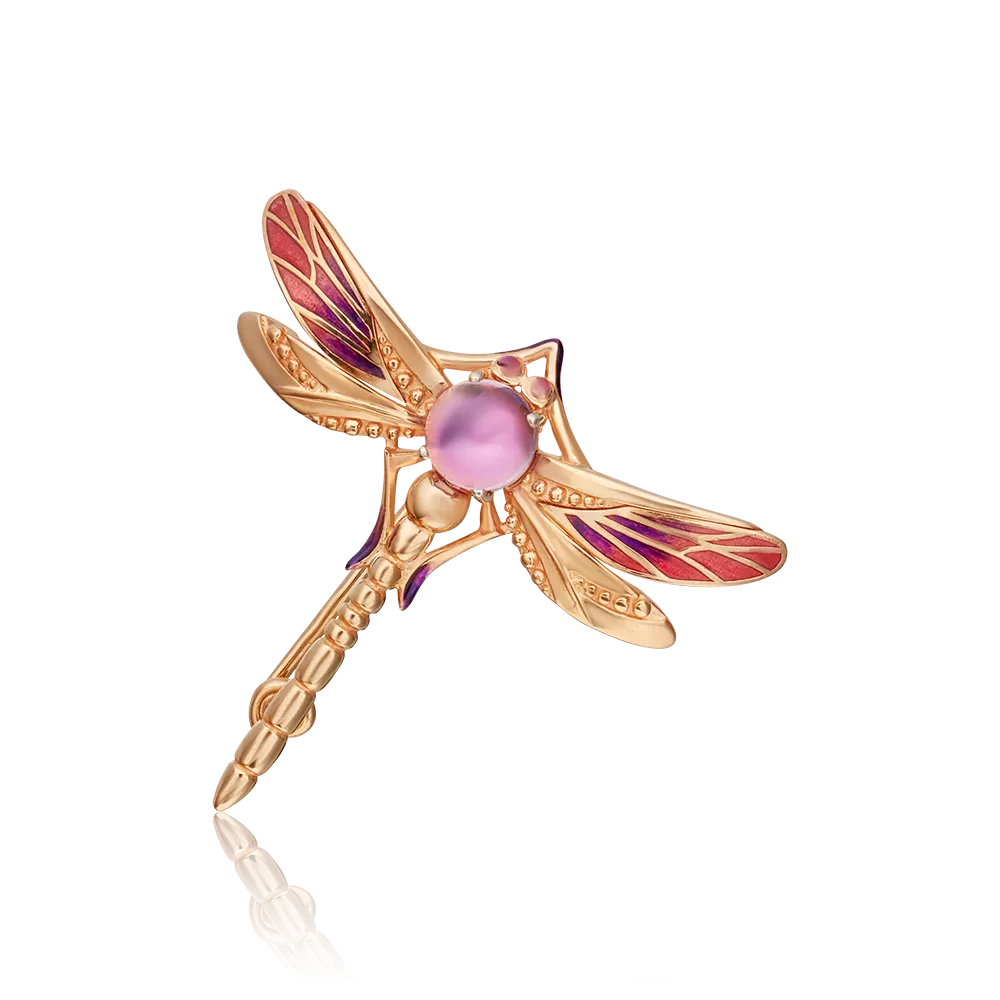 Брошь «Стрекоза» из красного золота с аметистом и эмалью 04-0252-00-203-1110-57