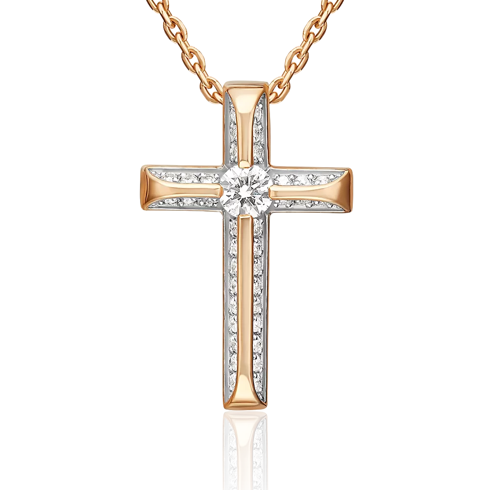 Декоративный крест из красного золота с бриллиантами 03-0517-00-101-1110-30