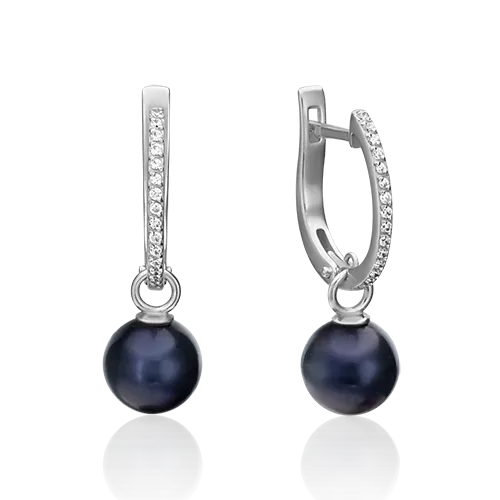 Серьги с английским замком из белого золота с жемчугом культивированным и фианитами 02-4471-01-302-1120-31