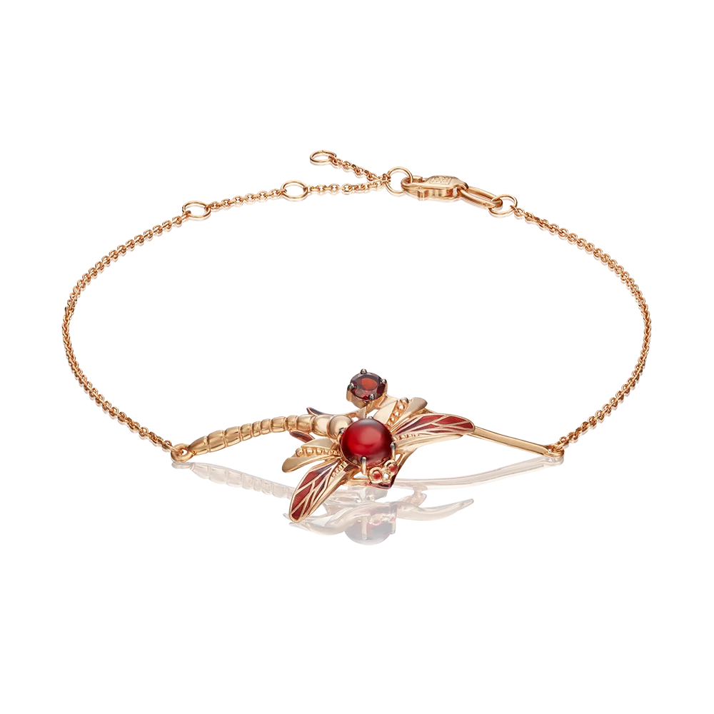 Браслет «Стрекоза» из красного золота с гранатами и эмалью 05-0649-00-204-1110-57