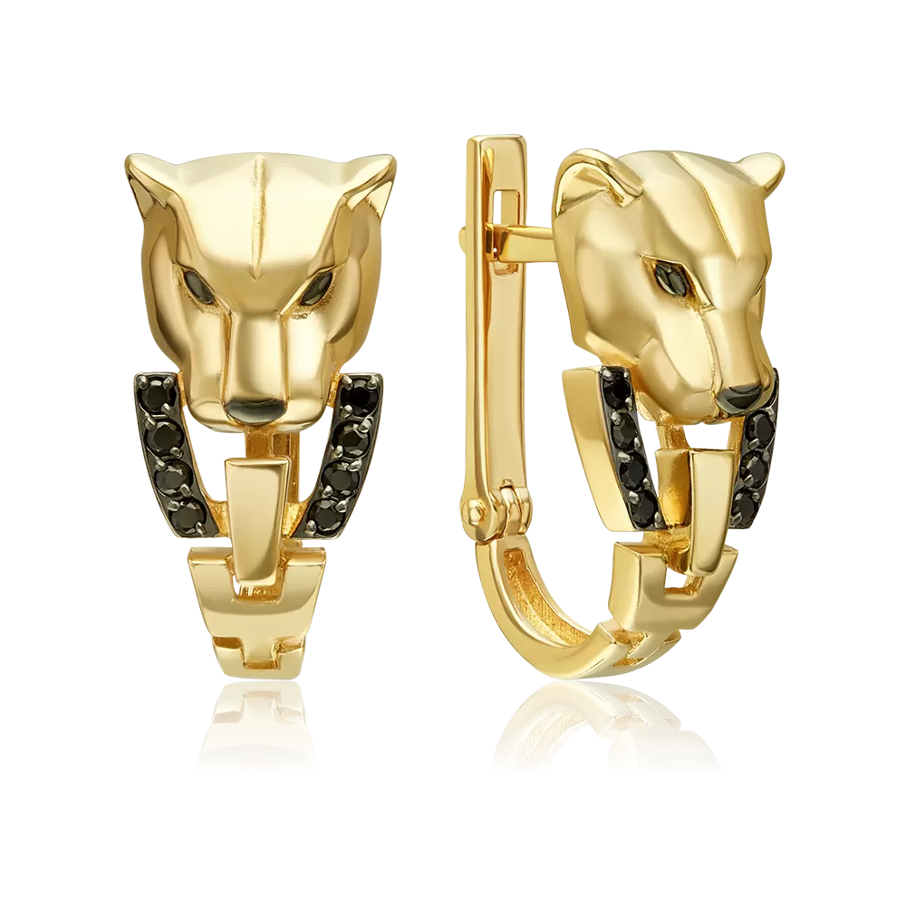 Серьги «Пантеры» с английским замком из лимонного золота с фианитами 02-5499-00-402-1130