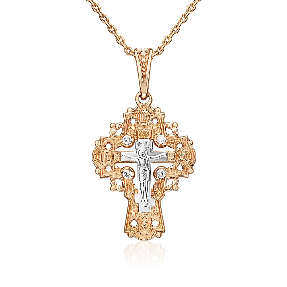 Православный крест из комбинированного золота с фианитами 03-1418-00-401-1111-03