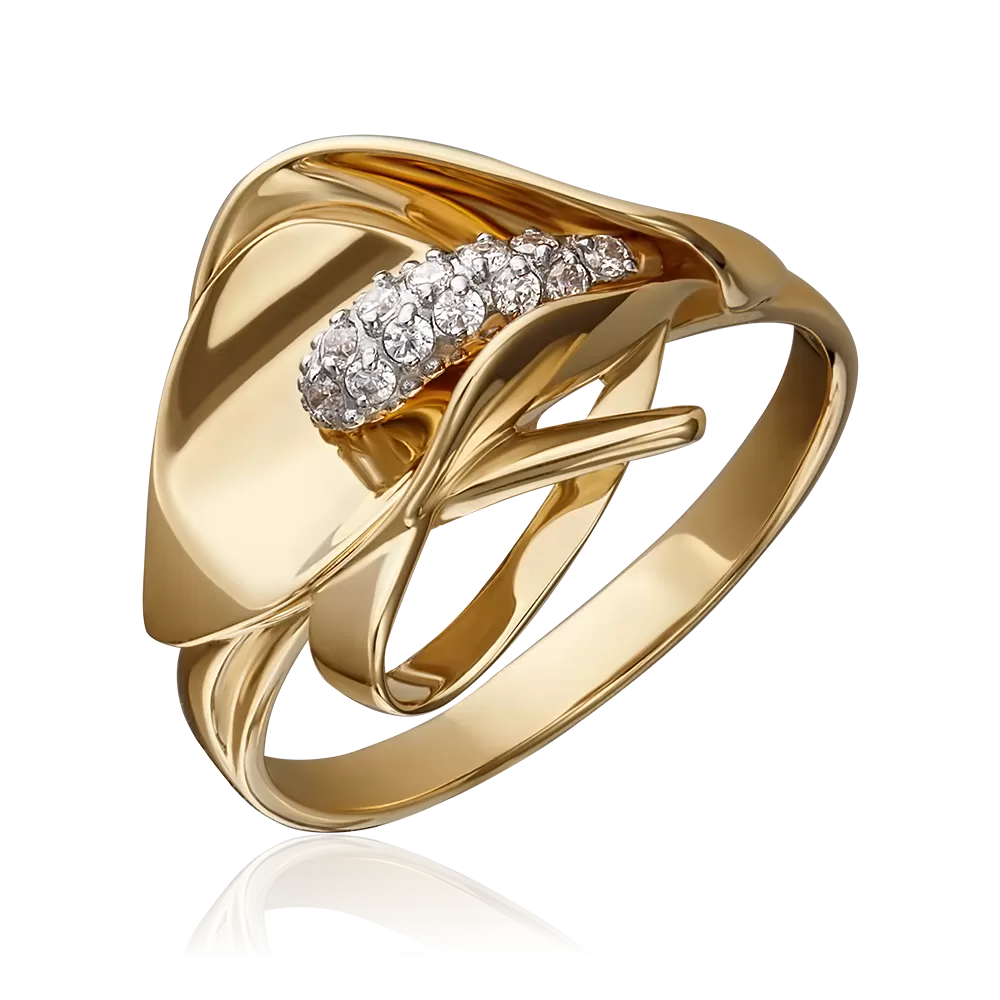 Кольцо «Калла» из лимонного золота с фианитами 01-5227-00-401-1130-23