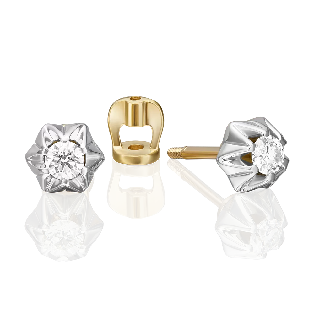 Серьги-пусеты из комбинированного золота с бриллиантом 02-5352-00-101-1121