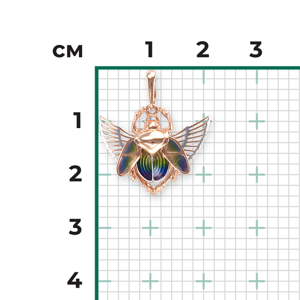 Подвеска «Жук-скарабей» из красного золота с эмалью