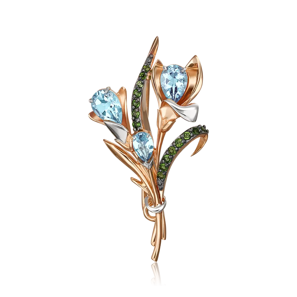 Брошь «Крокусы» из красного золота с топазами и хромдиопсидами 04-0247-00-713-1110-57