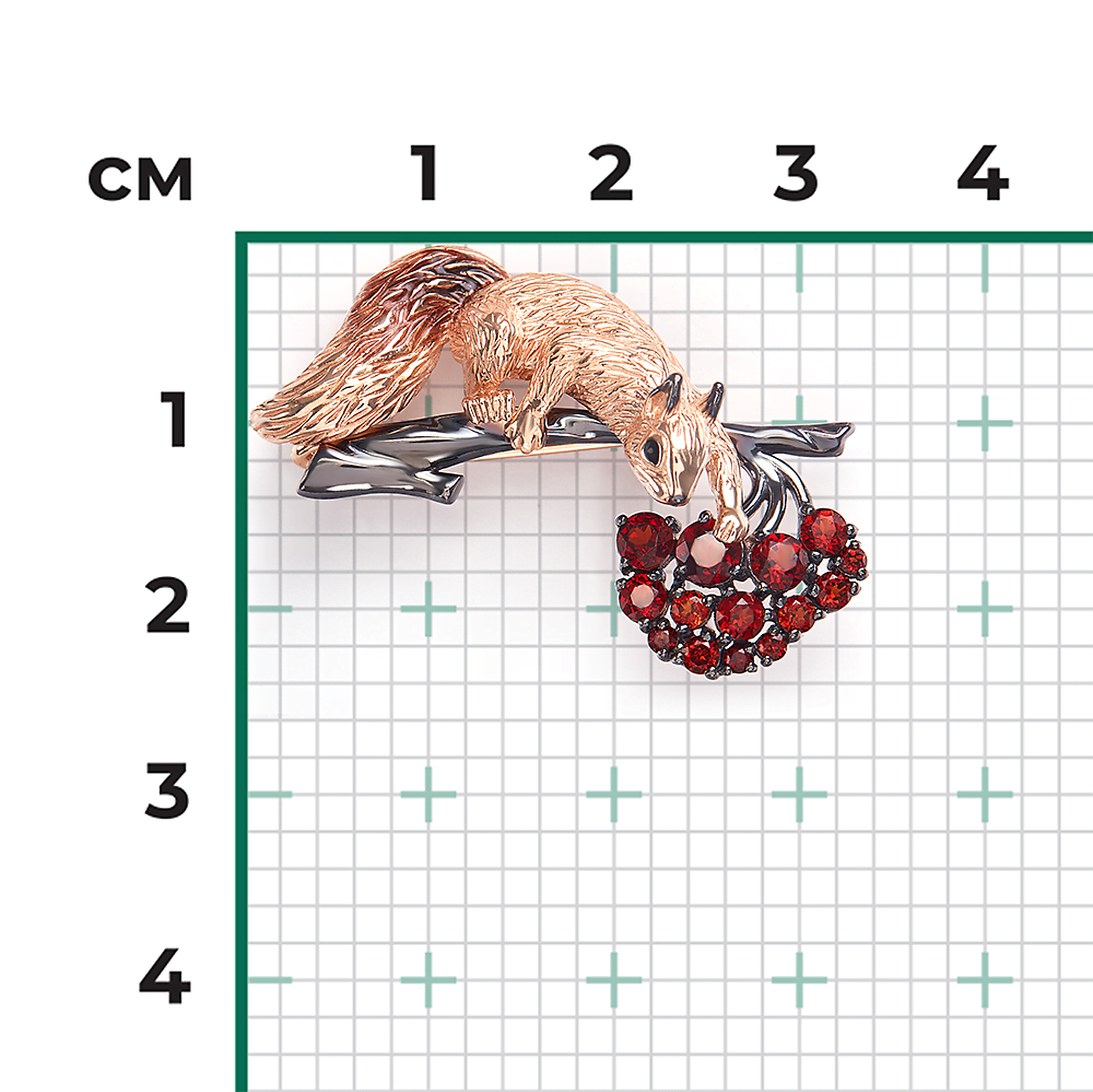 Брошь «Белка» из комбинированного золота с гранатами и эмалью  04-0297-00-204-1111 купить в интернет-магазине PLATINA