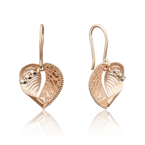 Серьги «Листья липы» с французским замком из красного золота 02-3961-00-000-1110-63