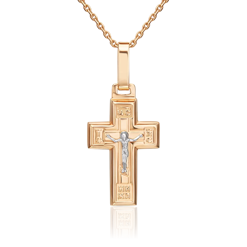 Православный крест из комбинированного золота 03-2140-00-000-1111-63