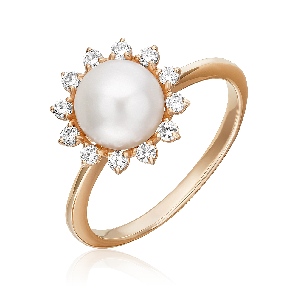 Кольцо из красного золота с жемчугом культивированным и фианитами 01-4337-00-302-1110-31