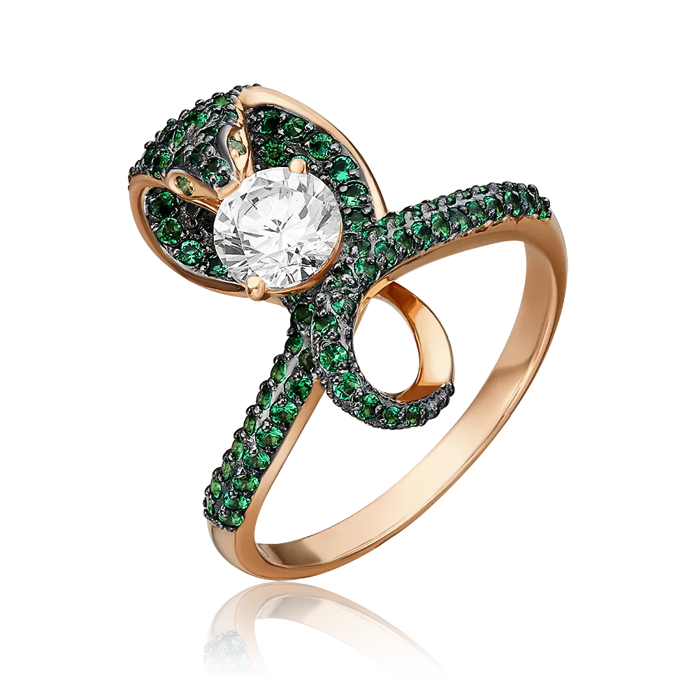 Кольцо «Кобра» из красного золота с фианитами 01-4346-00-404-1110-24