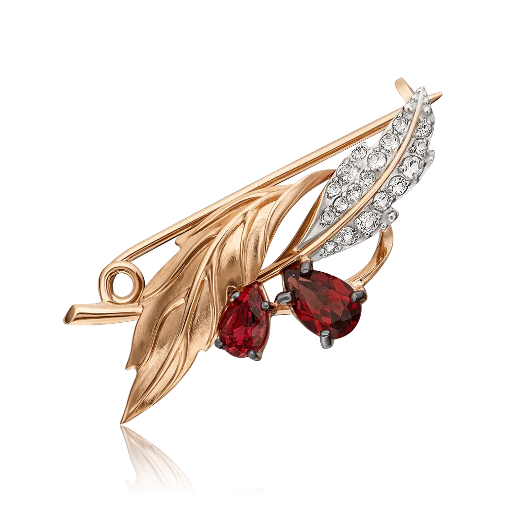 Брошь «Листья» из красного золота с гранатами и натуральными топазами white 04-0238-00-264-1110-46