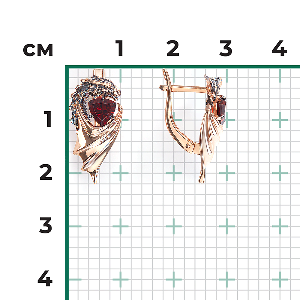 Серьги «Секрет успеха» с английским замком из красного золота с гранатом