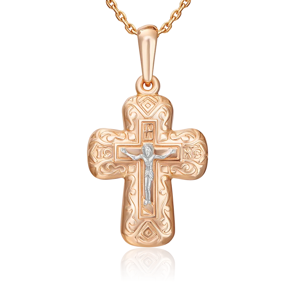 Православный крест из комбинированного золота 03-2284-00-000-1111-42