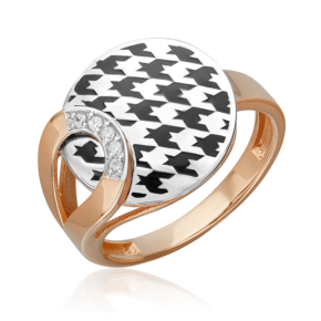 Кольцо с принтом «Гусиная лапка» из комбинированного золота с фианитами и эмалью 01-5717-00-401-1111