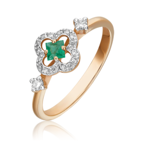Кольцо из красного золота c изумрудом и бриллиантами 01-1572-01-106-1110-30