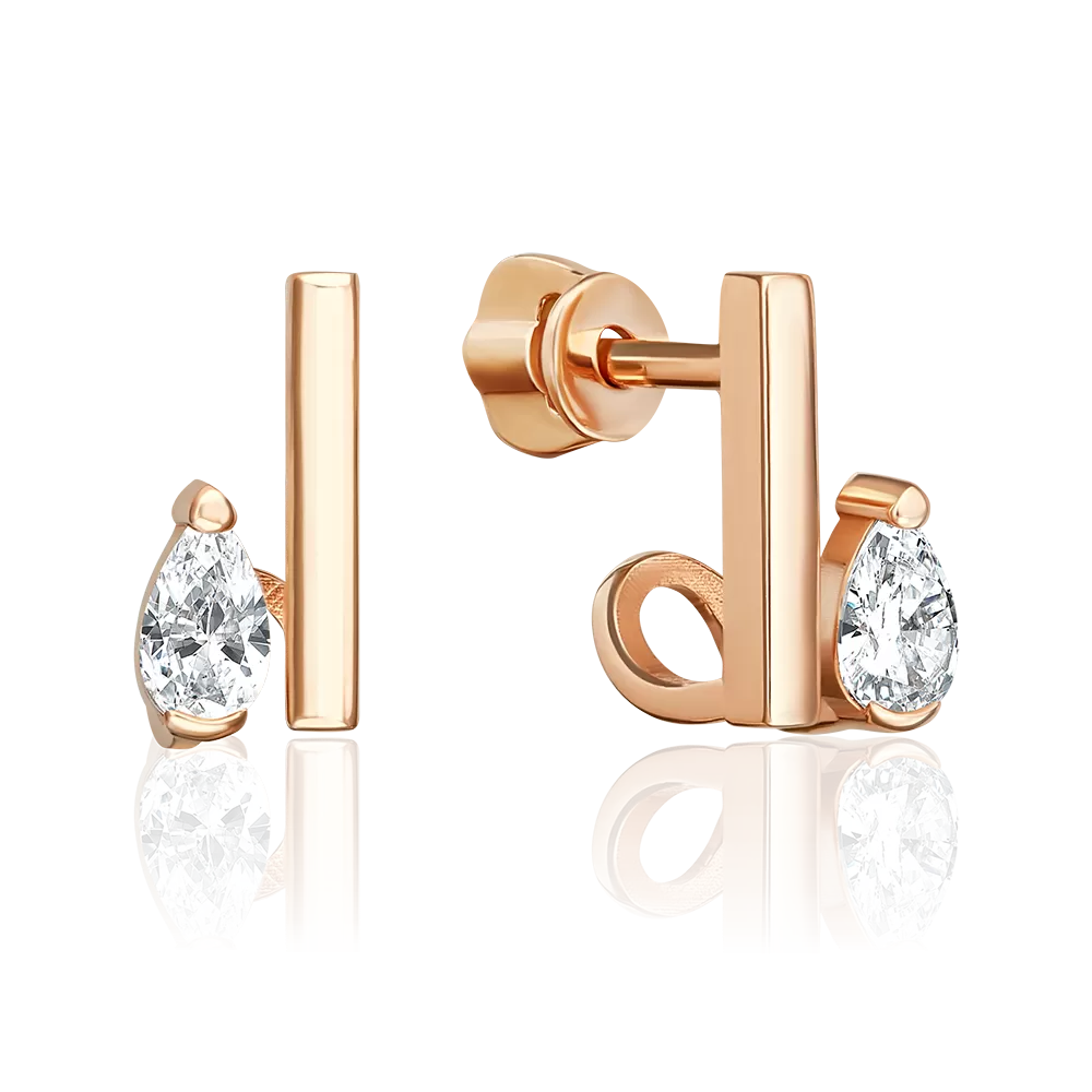 Серьги-пусеты из красного золота с фианитом 02-5653-00-401-1110