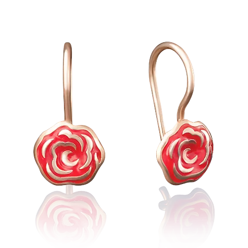 Детские серьги «Розочки» с французским замком из красного золота с эмалью 02-3595-00-000-1110-25