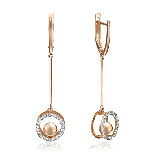 Серьги с английским замком из красного золота с фианитами 02-4493-00-401-1110-65