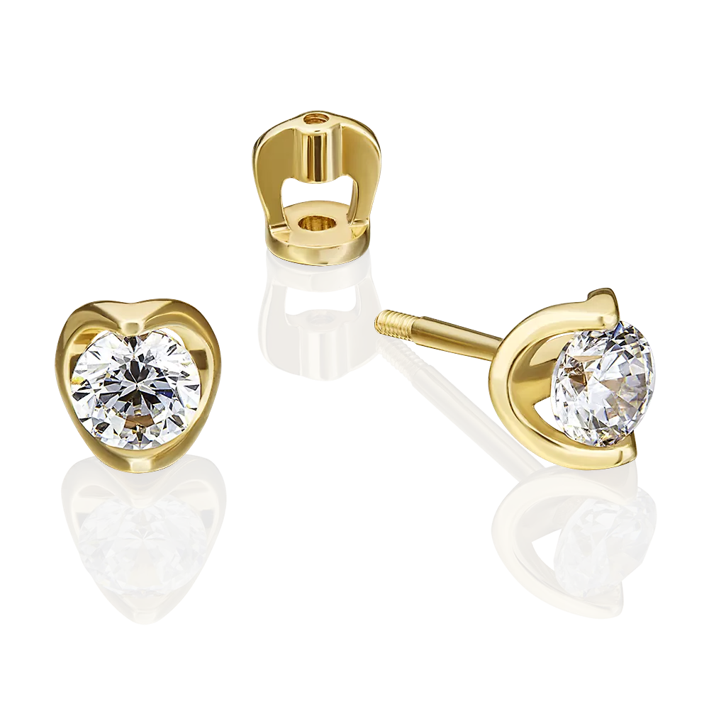 Серьги-пусеты из лимонного золота с фианитом 02-4608-00-401-1130