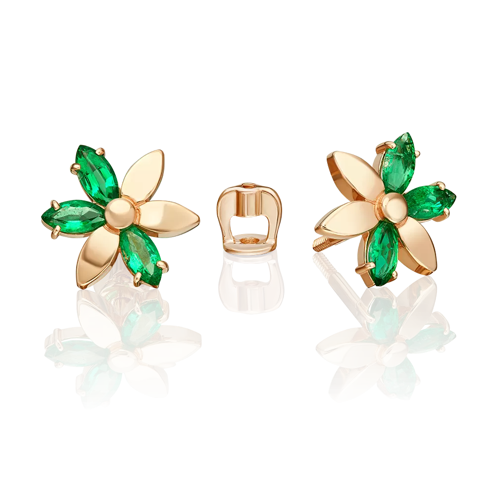 Серьги-пусеты из красного золота с изумрудами 02-5490-00-103-1110