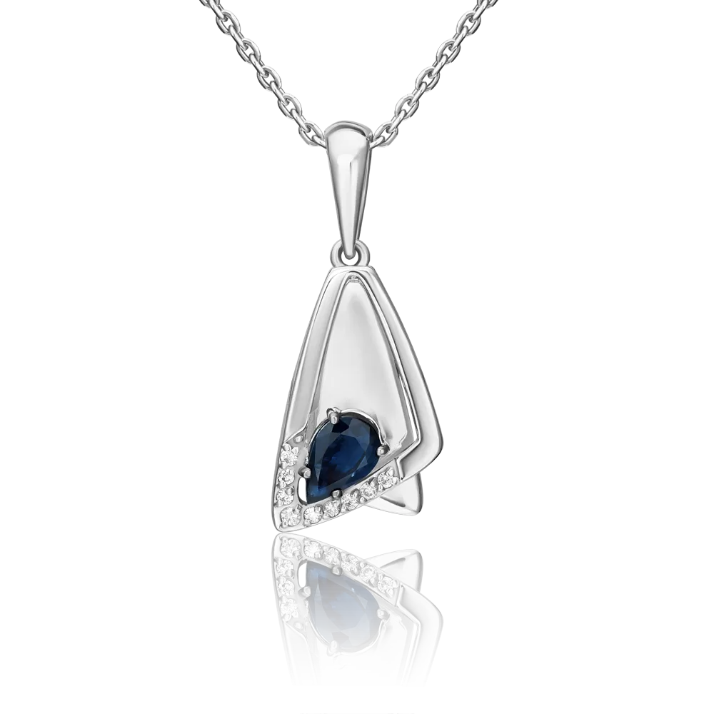 Подвеска из белого золота с сапфиром и бриллиантами 03-3459-00-105-1120